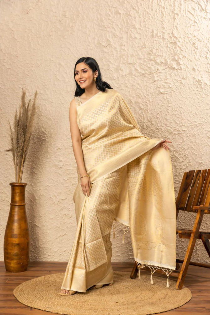 Offwhite By Aab Designer Soft Lichi Silk Saree Suppliers In India